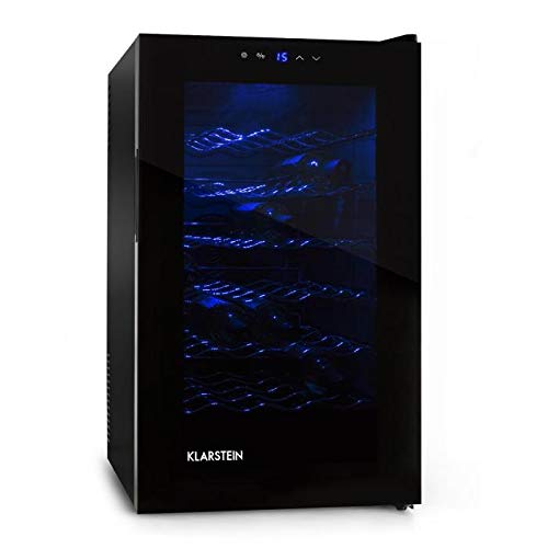 Klarstein MKS-2 Cava - Nevera para vinos, capadidad 28 botellas equivalente a 70 Litros máx, 6 Estantes, panel de control táctil, Temperatura regulable 8°- 18° C, LED interior, Negro