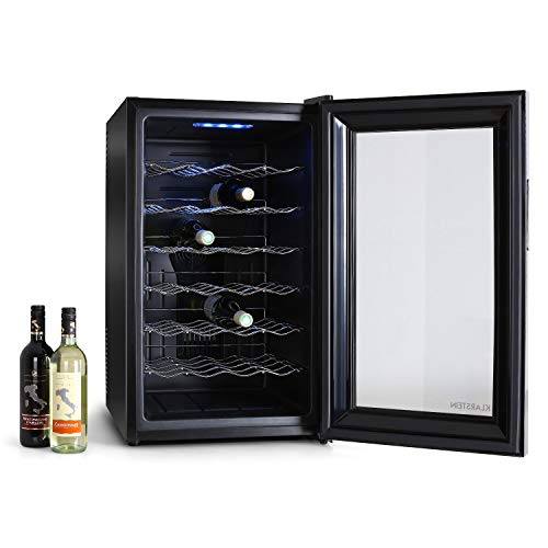 Klarstein MKS-2 Cava - Nevera para vinos, capadidad 28 botellas equivalente a 70 Litros máx, 6 Estantes, panel de control táctil, Temperatura regulable 8°- 18° C, LED interior, Negro