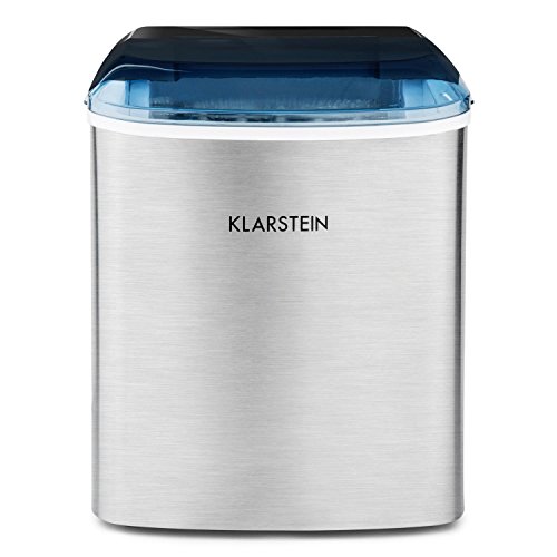 Klarstein On-The-Rocks - Máquina de Hacer Hielo, Fabricadora de Cubitos, 12 kg/24 h, Autolavado, Silenciosa, 2 tamaños, 6-12 min, 2,1 L, Apagado automático, 120 W, Acero Inoxidable, Negro