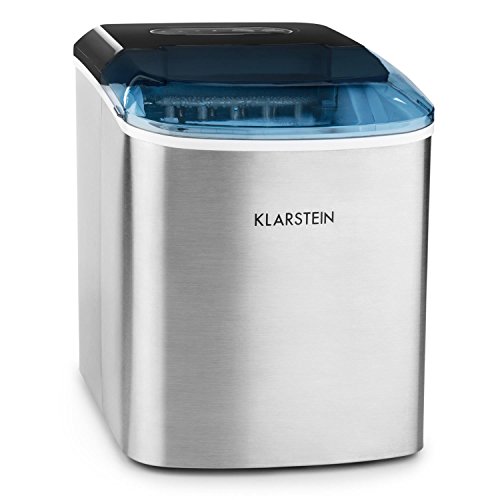 Klarstein On-The-Rocks - Máquina de Hacer Hielo, Fabricadora de Cubitos, 12 kg/24 h, Autolavado, Silenciosa, 2 tamaños, 6-12 min, 2,1 L, Apagado automático, 120 W, Acero Inoxidable, Negro