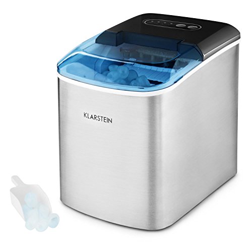 Klarstein On-The-Rocks - Máquina de Hacer Hielo, Fabricadora de Cubitos, 12 kg/24 h, Autolavado, Silenciosa, 2 tamaños, 6-12 min, 2,1 L, Apagado automático, 120 W, Acero Inoxidable, Negro