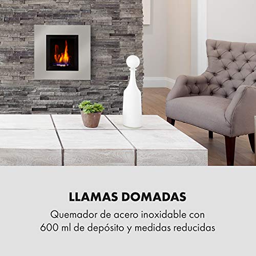 KLARSTEIN Phantasma Cuadro Chimenea - Quemador de bioetanol sin Olor ni Humos de Acero Inoxidable, Instalación en la Pared, depósito de 600 ml, 4 Horas de duración, Apagado asistido, Negro