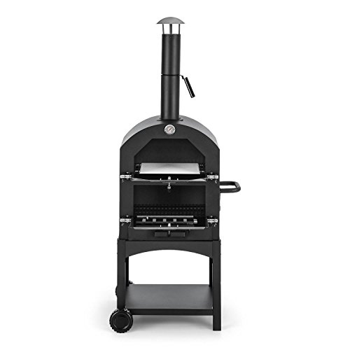 KLARSTEIN Pizzaiolo Perfetto - Horno para Pizzas, Grill, Parrilla para Barbacoa, Portátil, Termómetro Incorporado, Piedra de chamota, Superficie de 50 x 35cm, Acero 1,2 mm de Grosor, Negro