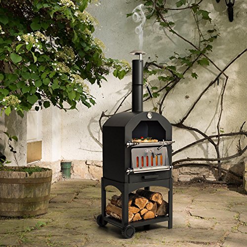 KLARSTEIN Pizzaiolo Perfetto - Horno para Pizzas, Grill, Parrilla para Barbacoa, Portátil, Termómetro Incorporado, Piedra de chamota, Superficie de 50 x 35cm, Acero 1,2 mm de Grosor, Negro