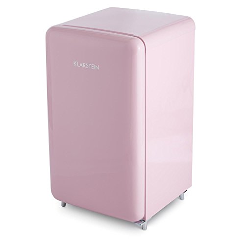 Klarstein PopArt Pink - Nevera, Look Retro 50´s, 108 L, Congelador 13 L, Función enfriamiento rápido, Cajón para verduras, 2 x Cajones, Botellero, Huevera, Apertura a la derecha, Rosa