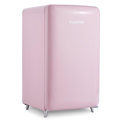 Klarstein PopArt Pink - Nevera, Look Retro 50´s, 108 L, Congelador 13 L, Función enfriamiento rápido, Cajón para verduras, 2 x Cajones, Botellero, Huevera, Apertura a la derecha, Rosa