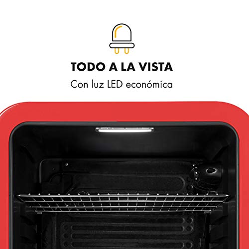 KLARSTEIN Poplife Nevera de Bebidas - A+ 115 litros, 0-10°C, Puerta con Doble acristalado, Iluminación LED, Solo 39 dB, Nevera Retro, Mininevera, Rojo [Eficiencia Energética Clase A+]