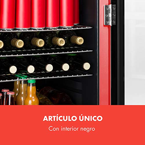 KLARSTEIN Poplife Nevera de Bebidas - A+ 115 litros, 0-10°C, Puerta con Doble acristalado, Iluminación LED, Solo 39 dB, Nevera Retro, Mininevera, Rojo [Eficiencia Energética Clase A+]