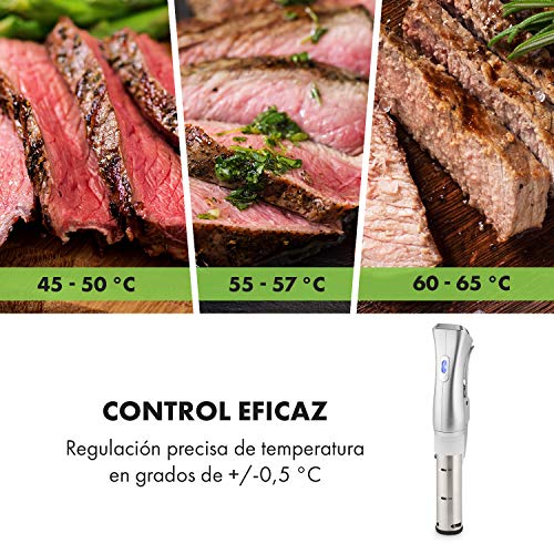 Klarstein Quickstick Sous Vide - Cocción al vacío, Bomba Circulación en 3D, Temperaturas 50 a 95 °C, 1300 W, Pantalla Táctil, Hasta 20 Litros, Plata