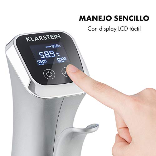 Klarstein Quickstick Sous Vide - Cocción al vacío, Bomba Circulación en 3D, Temperaturas 50 a 95 °C, 1300 W, Pantalla Táctil, Hasta 20 Litros, Plata