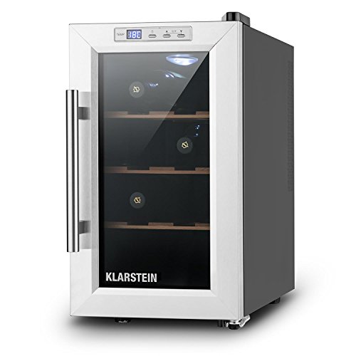 Klarstein Reserva Piccola vinoteca (8 botellas, 25 litros, temperatura ajustable, iluminación interior, sensor térmico, panel táctil, 3 estantes extraíbles, puerta cristal) - negro