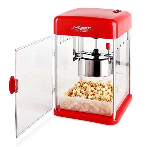 Klarstein Rockkorn - máquina de palomitas de maíz, retro, palomitero, 350 W, extraíble, iluminación interior, aprox. 60 l/h, puerta con cerradura magnética, cuchara dosificadora, Rojo