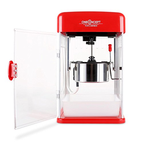 Klarstein Rockkorn - máquina de palomitas de maíz, retro, palomitero, 350 W, extraíble, iluminación interior, aprox. 60 l/h, puerta con cerradura magnética, cuchara dosificadora, Rojo