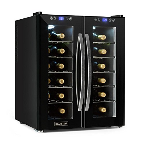 Klarstein SaloonNapa - Nevera para vino, Nevera para bebidas, Muy silenciosa, 10 Estantes, Temperatura: de 11 °C a 18 °C, 67 litros de volumen, 24 botellas de vino, Negro