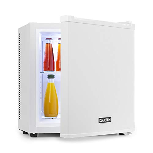 Klarstein Secret Cool mini nevera mini bar - Clase A+, 13 litros, 45 cm de altura, 0 dB, silenciosa, sin ningún tipo de ruido, enfría entre 5 y 8 °C, nevera de bebidas, Minibar, blanco