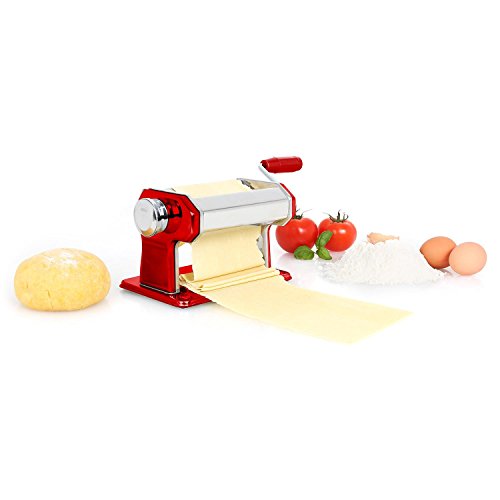 Klarstein Siena Rossa máquina para Pasta (Acero Inoxidable, Rodillo amasador, fácil de Limpiar, Cuchilla Ajustable, manivela, Masa de 150 mm, Pinza de sujeción Mesa) - Rojo