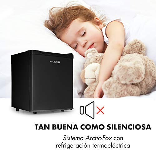 Klarstein Silent Cool - Nevera, Mininevera, 2 niveles, Temperatura regulable: 4,5-15°C, Regulador, 30 litros de volumen, Tecnología Arctic-Fox, Emisión de 24 dB, Ocupa poco espacio, Negro