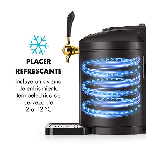 Klarstein Skal Black Edition - Dispensador y enfriador de cerveza, Apto para barriles 5 L, Enfriamiento termoeléctrico, 3 cartuchos de presion CO² incluídos, Pantalla LED, Negro