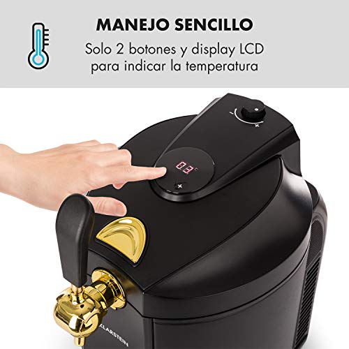 Klarstein Skal Black Edition - Dispensador y enfriador de cerveza, Apto para barriles 5 L, Enfriamiento termoeléctrico, 3 cartuchos de presion CO² incluídos, Pantalla LED, Negro