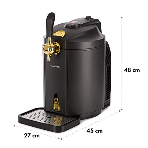 Klarstein Skal Black Edition - Dispensador y enfriador de cerveza, Apto para barriles 5 L, Enfriamiento termoeléctrico, 3 cartuchos de presion CO² incluídos, Pantalla LED, Negro