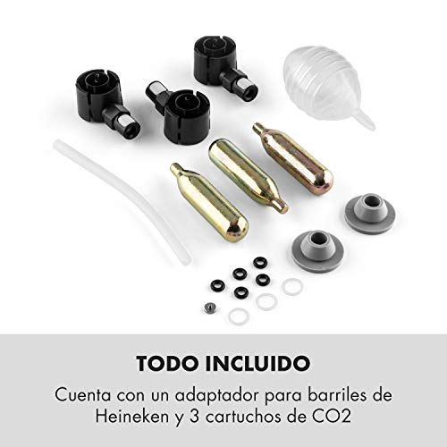 Klarstein Skal Black Edition - Dispensador y enfriador de cerveza, Apto para barriles 5 L, Enfriamiento termoeléctrico, 3 cartuchos de presion CO² incluídos, Pantalla LED, Negro