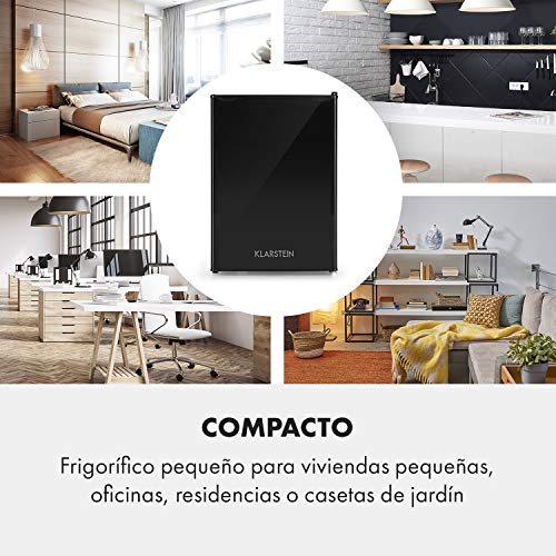 Klarstein Spitzbergen M Frigorífico - 70 litros, Refrigerador de 62 L, Congelador de 8 L, Termostato de 5 niveles, Eficiencia energética de clase A+, ZestfulART Design, Incluye rotulador, Negro