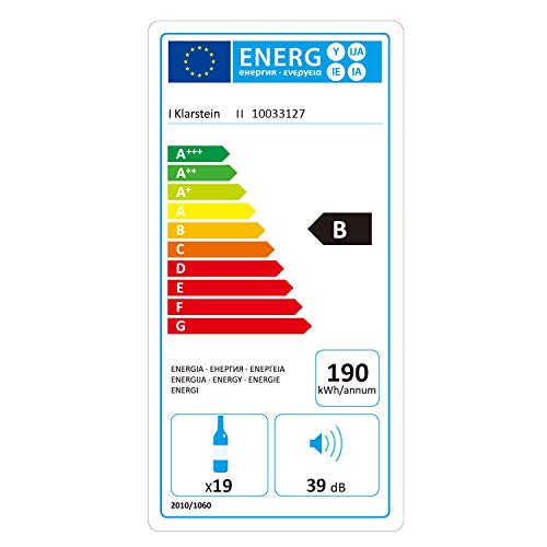 Klarstein Vinamour 19 Nevera para vinos con puerta acristalada - 19 botellas de vino, 65 L, 4-18°C, solo 39 dB, Iluminación interior, Control táctil, Marco de acero, Negro