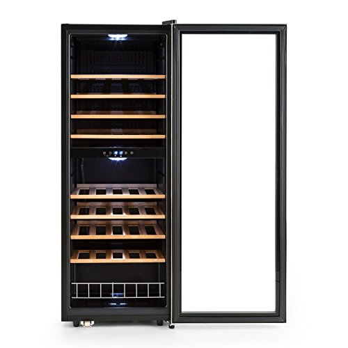 KLARSTEIN Vinamour - Nevera para vinos, Nevera para Bebidas, Refrigerador gastronomía, 2 Zonas, Iluminación LED, Módulo Independiente, Silencioso, Acero INOX, 54 Botellas, 8 Baldas, 148 L, Plateado