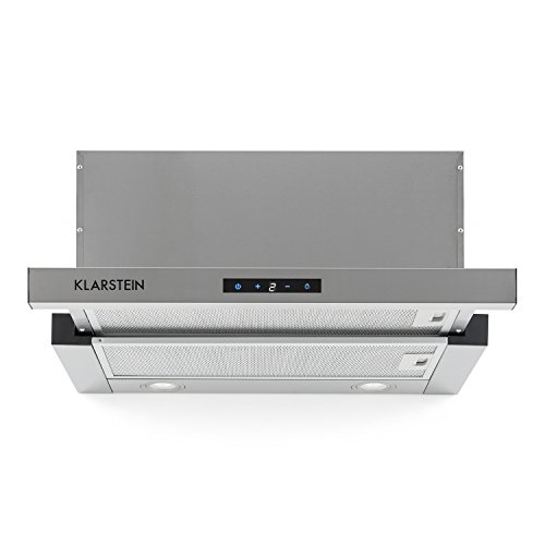 Klarstein Vinea Campana extractora de bajo mueble - Vidrio de seguridad, 60 cm ancho, Extraíble, 610 m³/h máx. extracción humo, iluminación, Filtro de grasa, Clase Energética A, Plata