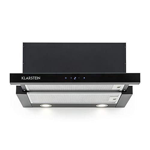 Klarstein Vinea Smart Edition - Campana extractora, Extractor de humos bajo mueble, Vidrio seguridad, 610m³/h, Ancho 60cm, 3 niveles, Filtro de grasa, Diseño inteligente, Clase A, Negro