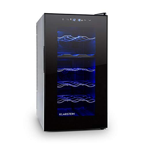 Klarstein Vinesse Wine Edition - Nevera para vinos, Vinoteca, 50L, 2 zonas de refrigeración:, 8-18 °C, 12-18 °C, 18 Botellas, Iluminación LED, Puerta de vidrio, Patas ajustables, Negro