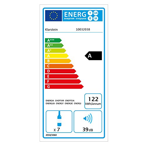 Klarstein Vinovilla 7 - Nevera para vinos, Nevera de bebidas, Volumen de 16 litros, 7 Botellas, Eficiencia energética de clase A, Panel táctil, Iluminación interior LED, Silencioso, Negro