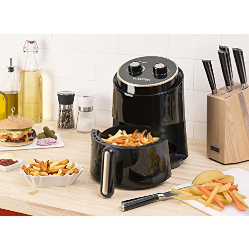 Klarstein Well Air Fry - Freidora, Freidora de aire caliente, Freír sin grasa, Hornear, Cocinar, Asar, 1230 W, 1,5 litros de capacidad, Sin sobrecalentamientos, Control analógico, Negro