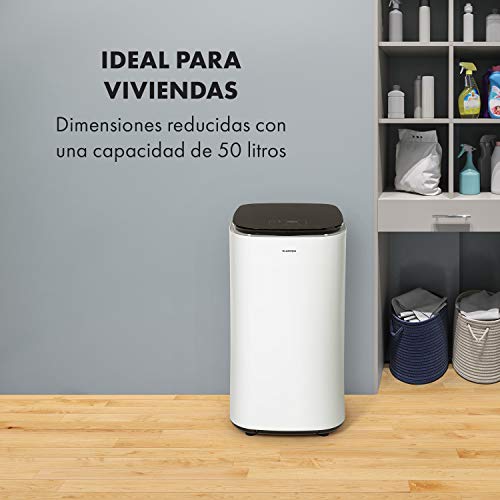 KLARSTEIN Zap Dry - Secadora, Potencia 820 W, Capacidad 50 L, 3 programas, Tambor de Acero Inoxidable, Panel de Control táctil, Tapa con Vidrio de Seguridad, Recogecable, Pantalla LED, Blanco