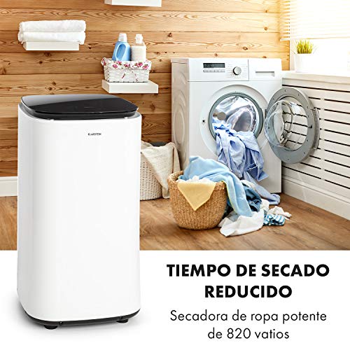 KLARSTEIN Zap Dry - Secadora, Potencia 820 W, Capacidad 50 L, 3 programas, Tambor de Acero Inoxidable, Panel de Control táctil, Tapa con Vidrio de Seguridad, Recogecable, Pantalla LED, Blanco