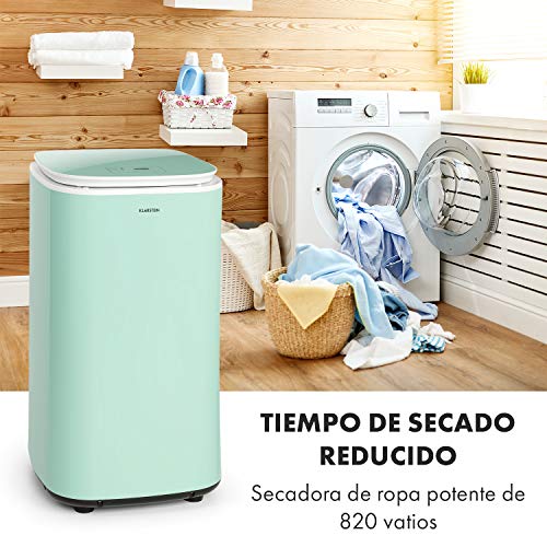 KLARSTEIN Zap Dry - Secadora, Potencia 820 W, Capacidad 50 L, 3 programas, Tambor de Acero Inoxidable, Panel de Control táctil, Tapa con Vidrio de Seguridad, Recogecable, Pantalla LED, Blanco