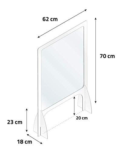 KMINA - Mampara Protección Mostrador, Mampara Mostrador con pantalla de plástico fino transparente (no es metacrilato) y marco de aluminio DIBOND de Calidad, Fabricado en España (70 cm x 62cm)