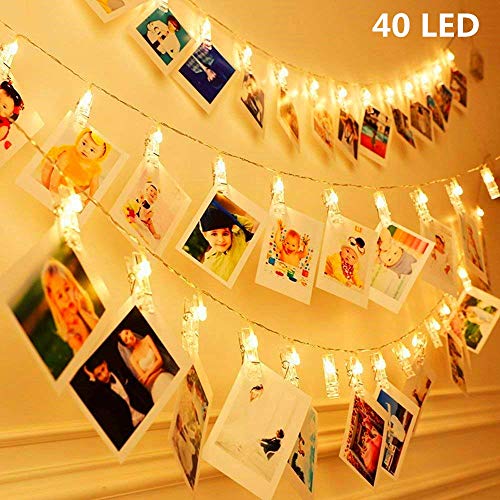 KNONEW 20 LED Photo Clip Cuerda Luces- 3 Metros LED Luces para decoración Foto Colgante, Notas, Obras de Arte (Blanco cálido)