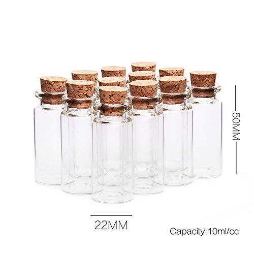 knowing 10pcs 22 mm x 50 mm Vacías Muestras Botella de Cristal,10ml Mini tarros de Cristal Botellas frascos con Tapones de Corcho,para Bodas, joyería, Regalos para Invitados (Transparente)