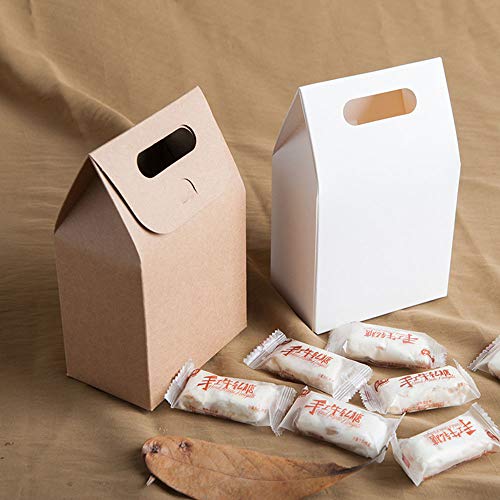 knowing Papel Kraft Caja de Regalo,Bolsa de Papel Kraft,Dulces Regalos Cajas,para el Presente del Banquete de Boda Embalaje Favor Favor Regalo Dulces,10 pcs Blanco y 10 pcs marrón