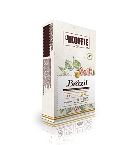 Koffie Cup Brazil 40 cápsulas compostables de café compatibles con máquinas Nespresso , receta Brasil , 40 capsulas cafe (4x10cáps) koffiecup