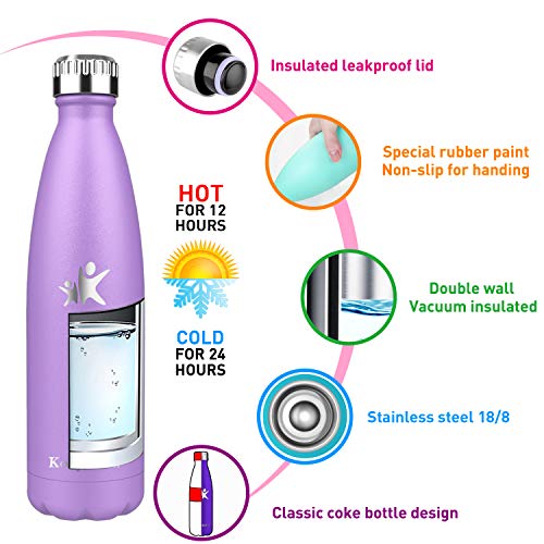 KollyKolla Botella de Agua Acero Inoxidable, Termo Sin BPA Ecológica, Botellas Termica Reutilizable Frascos Térmicos para Niños & Adultos, Deporte, Oficina, Yoga, Ciclismo, (750ml Púrpura Suave)