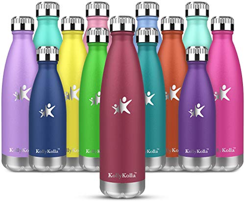 KollyKolla Botella de Agua Acero Inoxidable, Termo Sin BPA Ecológica, Botellas Termica Reutilizable Frascos Térmicos para Niños & Adultos, Deporte, Oficina, Yoga, Ciclismo, (500ml Rosa Oscuro)