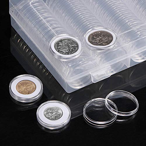 Konesky Caja de Almacenamiento de Monedas, 100 Piezas Contenedor de Cápsulas de Monedas de Plástico Colección de Monedas con Caja Organiz de Almacenamiento