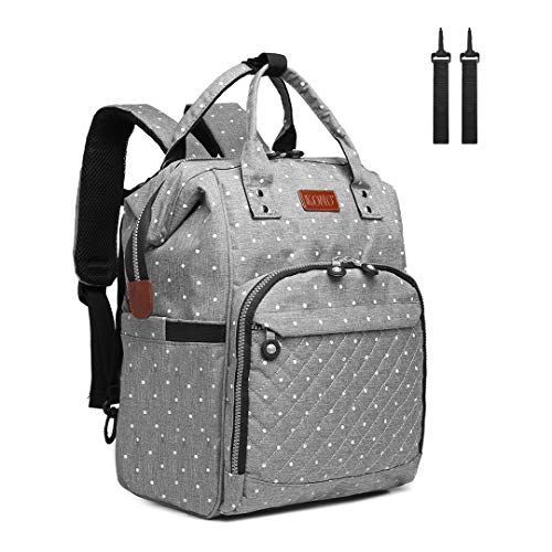 Kono Mochilas de Pañales y Biberones, Mochila de Cambio Bebé con Bolsillo Térmico para Biberones (Punto gris)