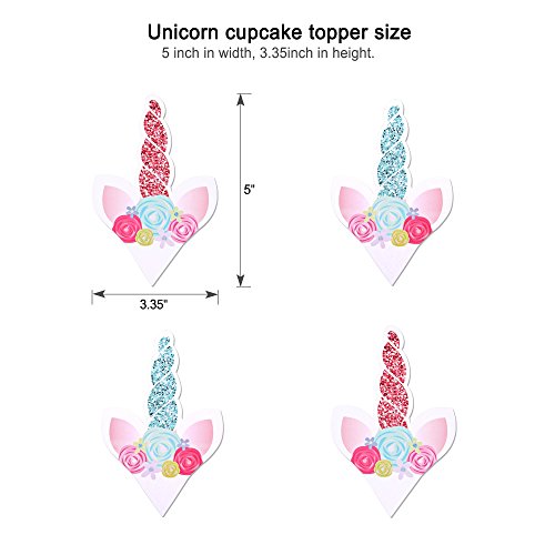 Konsait Unicornio Cake Toppers Magdalenas Decoración y Doble Cara Cupcake Wrappers para Unicornio Fiesta y Tarta de Cumpleaños Decoraciones (24Pack)