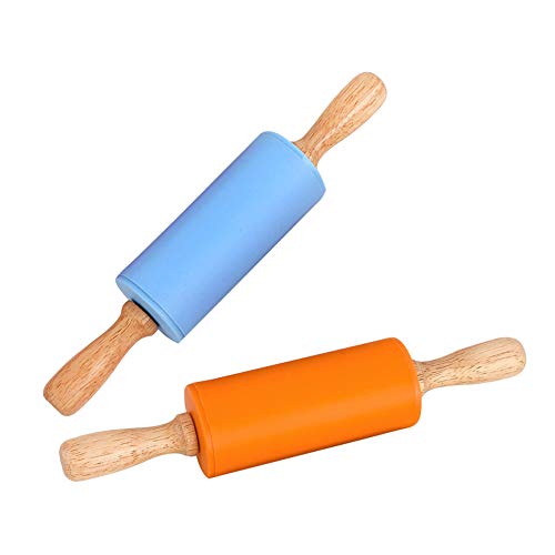 Koogel Minirodillo de cocina para niños, 2 unidades de 22,5 cm, con mango de madera antiadherente, de silicona, utensilios de cocina