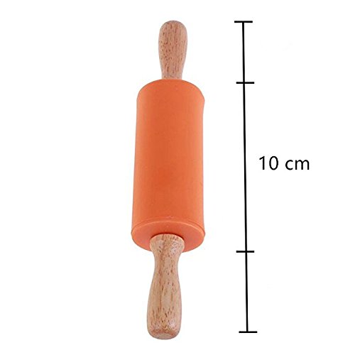 Koogel Minirodillo de cocina para niños, 2 unidades de 22,5 cm, con mango de madera antiadherente, de silicona, utensilios de cocina