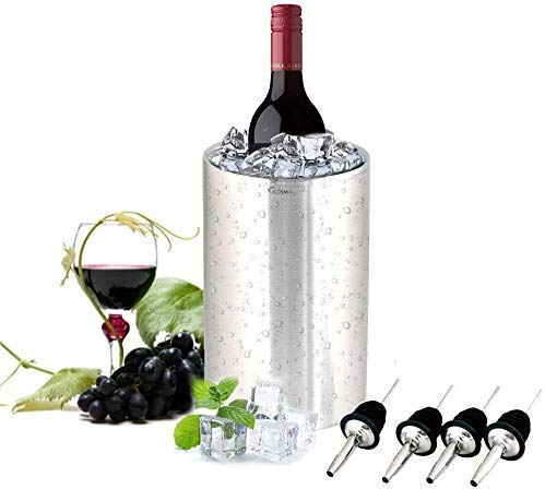 Kosma enfriador de vino de acero inoxidable doble pared | enfriador de bebida | enfriador de vino con"gratis" 4 piezas freeflow vino vertedor