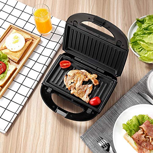 KotiCidsin Monsieur - Aparato de croca 3 en 1, parrilla, gofrera y sándwich, gran potencia de 750 W, 3 placas antiadherentes e intercambiables, color negro [Clase energética A+]